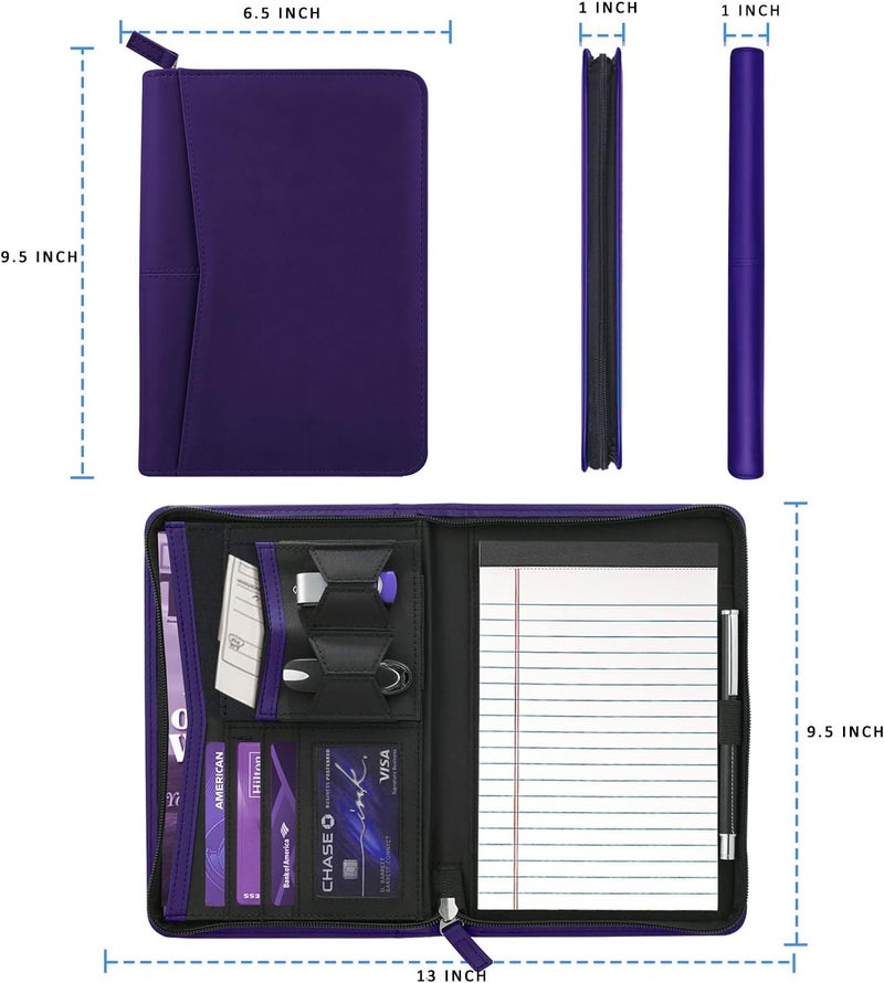 Gorbado Small Portfolio Organizer, A5 Zippered Business Portfolio, Junior Padfolio Folder Binder for Women & Men, 5 x 8 Writing Pad Included, Dark Purple - Image 4